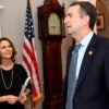 Pamela Northam—seen here on Feb. 9, 2019, with her husband, then-Virginia Gov. Ralph Northam, at the Governor's Mansion in Richmond, Va.—is seen as a potential Democratic candidate for Virginia's 2nd Congressional District seat.